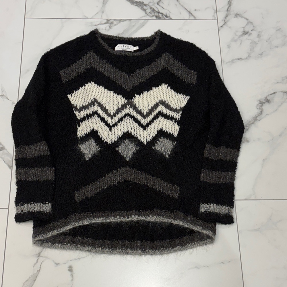 Velvet Black and Gray Chevron Sweater